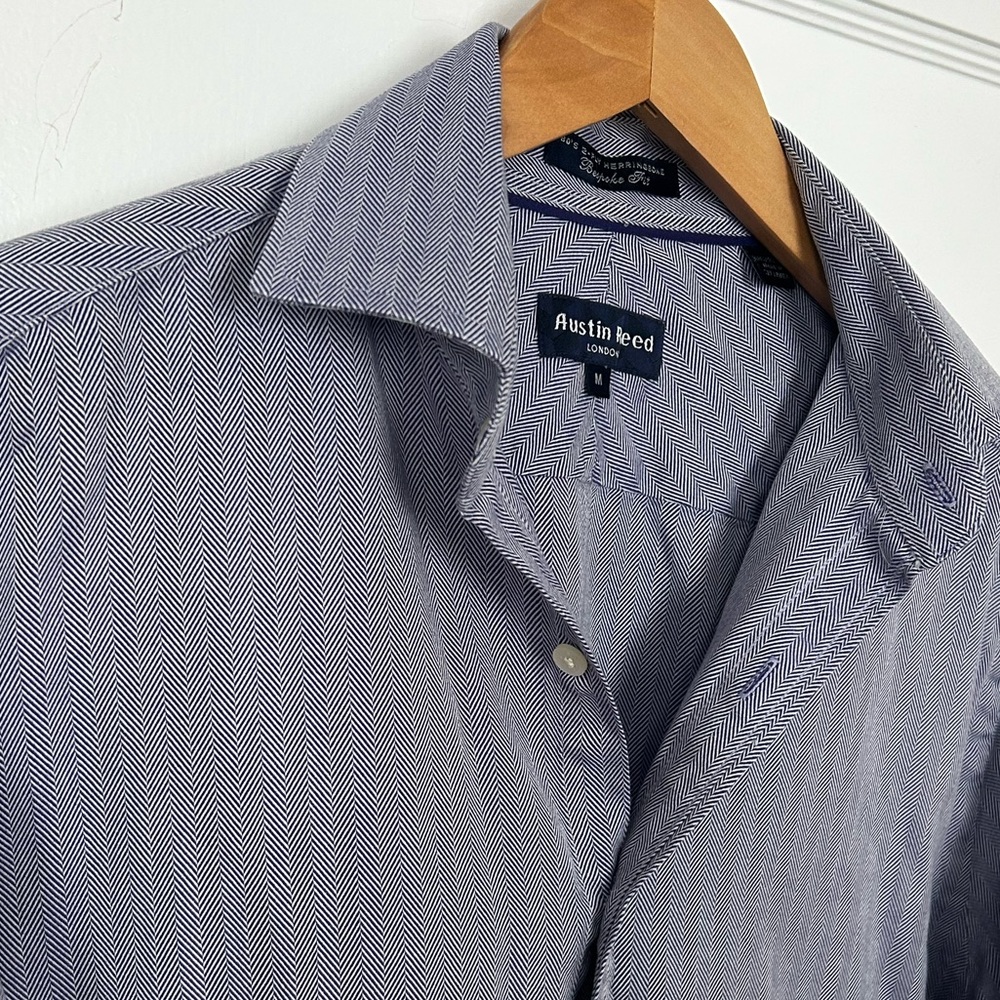 Austin Reed London Men's Size M Vintage 80's 2-Ply Herringbone Button Down Shirt